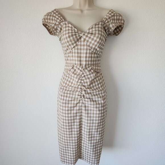 STOP STARING 1950s Sex Symbol Body Contouring Gingham Pencil Dress - Picture 1 of 9